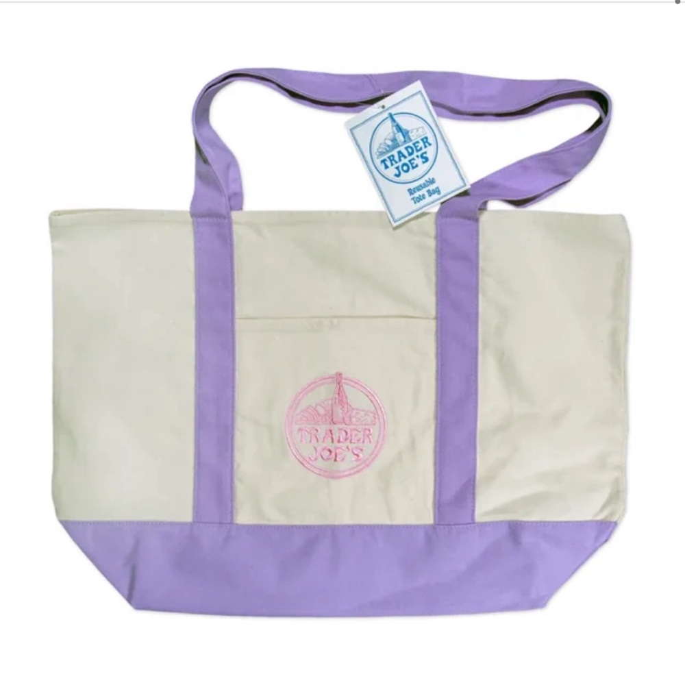 Trader Joe’s Lavender & Cream Large Canvas Tote Bag - NWT